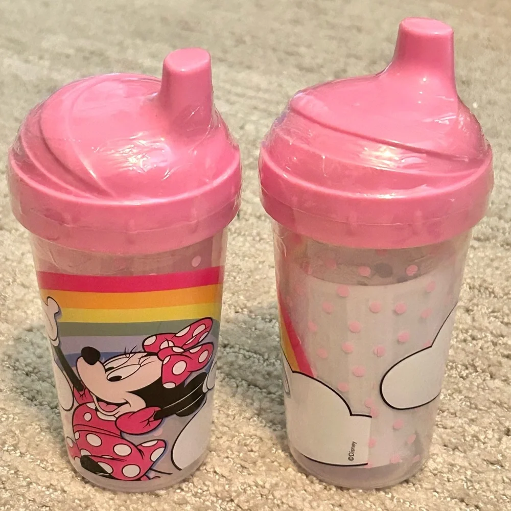 Disney Baby Minnie Mouse 3 PK Bib Set and 2 Sippie 10oz. Cups. NWT